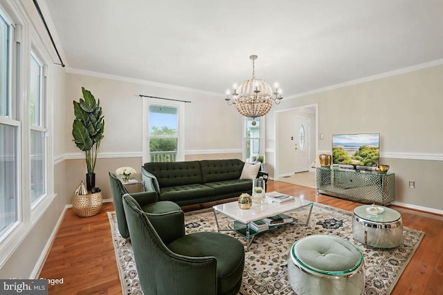 4009 Gypsum Hill Rd, Haymarket, VA 20169 - living area with a chandelier, light wood finished floors, and ornamental molding