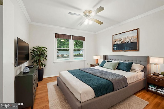 4009 Gypsum Hill Rd, Haymarket, VA 20169 - bedroom with light wood-type flooring, ornamental molding, and ceiling fan