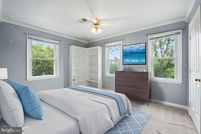 4009 Gypsum Hill Rd, Haymarket, VA 20169 - carpeted bedroom with ornamental molding and a ceiling fan