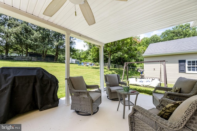 1559 Washington Ln, West Chester, PA 19382 - view of patio featuring outdoor lounge area, a ceiling fan, and a grill