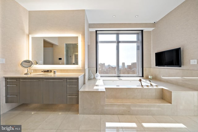 130 S 18th St Unit 3102, Philadelphia, PA 19103 - bathroom with vanity, a garden tub, and tile patterned floors