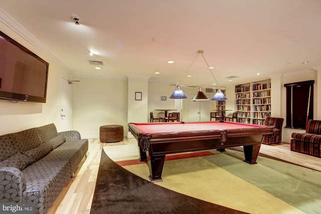 2230 George C Marshall Dr Unit 512, Falls Church, VA 22043 - recreation room featuring ornamental molding, recessed lighting, billiards table, and light wood-style floors
