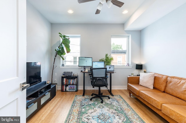 1229 S Bucknell St, Philadelphia, PA 19146 - office space featuring wood finished floors, ceiling fan, and recessed lighting