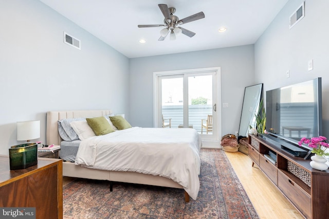 1229 S Bucknell St, Philadelphia, PA 19146 - bedroom with light wood finished floors, access to outside, recessed lighting, and ceiling fan