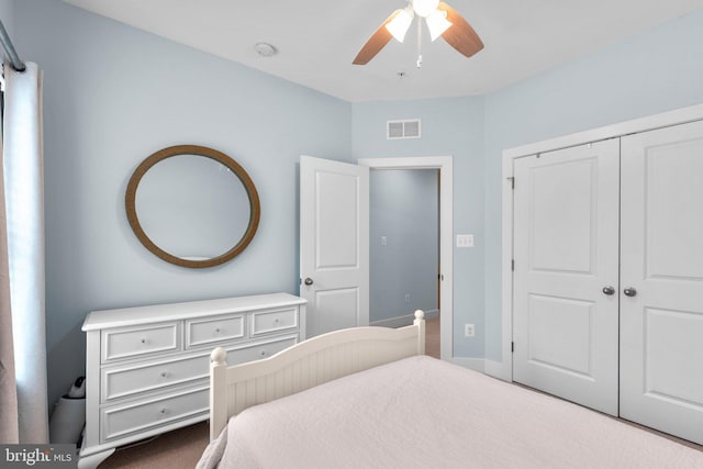 1210 Hickory Hill Cir, Arnold, MD 21012 - bedroom featuring a ceiling fan, a closet, and dark colored carpet