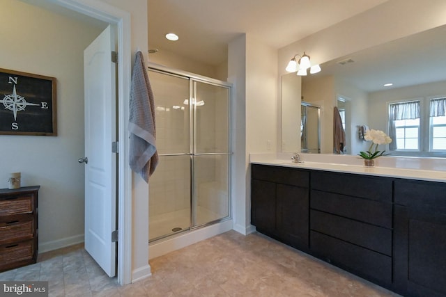 223 Fitzgerald St, Gerrardstown, WV 25420 - full bathroom featuring double vanity, a stall shower, and recessed lighting