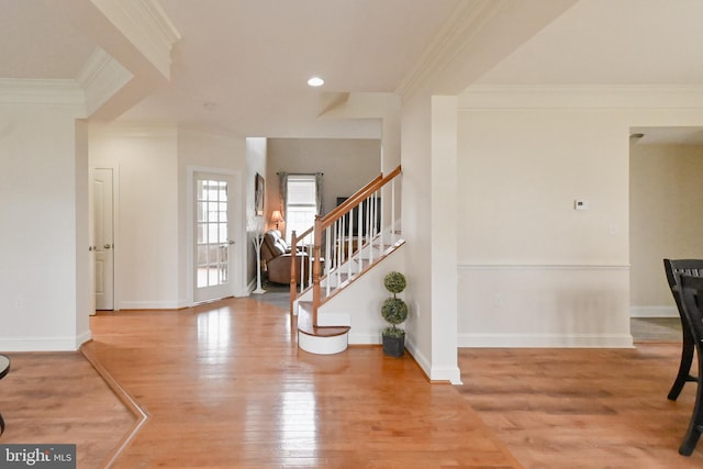 223 Fitzgerald St, Gerrardstown, WV 25420 - foyer entrance featuring ornamental molding, wood finished floors, and stairway