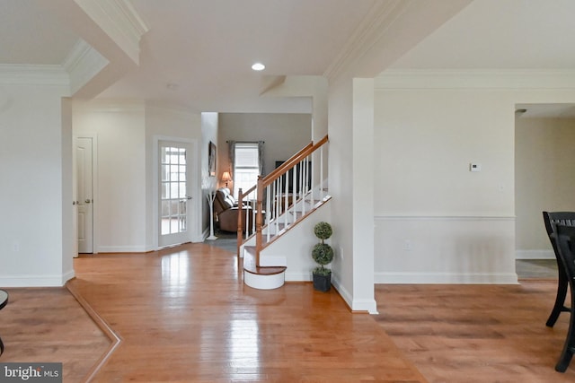 223 Fitzgerald St, Gerrardstown, WV 25420 - foyer entrance with crown molding, wood finished floors, and stairs