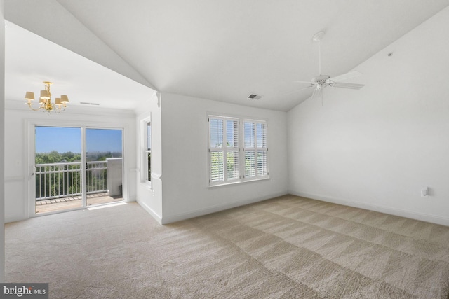 12824 Clarksburg Square Rd Unit 406, Clarksburg, MD 20871 - unfurnished room featuring lofted ceiling, carpet, a chandelier, healthy amount of natural light, and ceiling fan