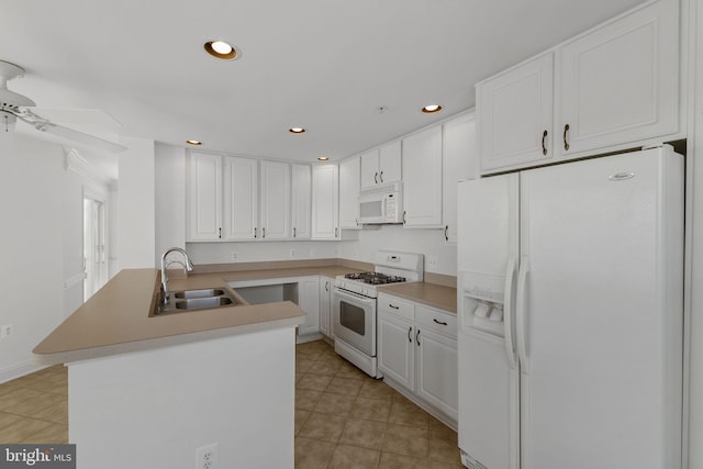 12824 Clarksburg Square Rd Unit 406, Clarksburg, MD 20871 - kitchen featuring white appliances, white cabinetry, light tile patterned floors, recessed lighting, and light countertops