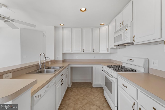 12824 Clarksburg Square Rd Unit 406, Clarksburg, MD 20871 - kitchen with white appliances, recessed lighting, white cabinets, light countertops, and a ceiling fan