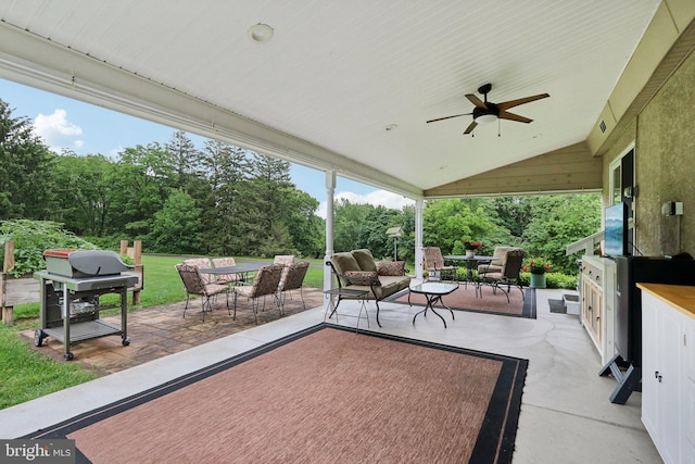 611 Hillcrest Dr, Perkasie, PA 18944 - view of patio featuring outdoor dining space, a ceiling fan, area for grilling, and an outdoor hangout area