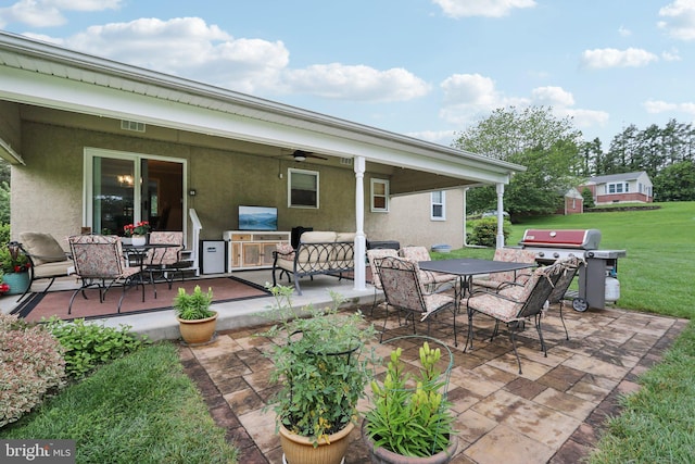 611 Hillcrest Dr, Perkasie, PA 18944 - view of patio featuring outdoor dining space, area for grilling, an outdoor living space, and ceiling fan