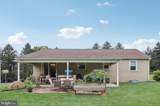 611 Hillcrest Dr, Perkasie, PA 18944 - rear view of property with a lawn, stucco siding, a patio area, and a chimney