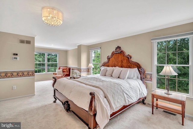 14 Canaday Ct, Belle Mead, NJ 08502 - bedroom featuring light colored carpet, a chandelier, and ornamental molding