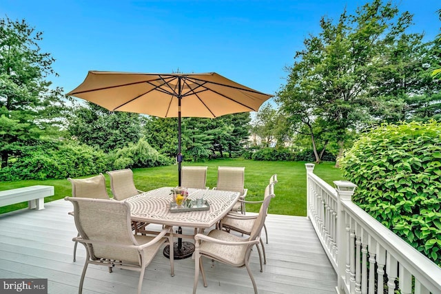 14 Canaday Ct, Belle Mead, NJ 08502 - wooden terrace featuring outdoor dining space, a lawn, and view of wooded area