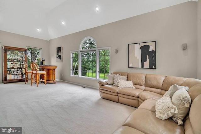 14 Canaday Ct, Belle Mead, NJ 08502 - living area featuring carpet, recessed lighting, and high vaulted ceiling