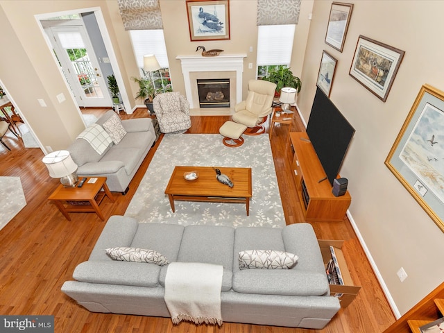 10600 Edwardian Ln, New Market, MD 21774 - living area featuring wood finished floors and a fireplace with flush hearth