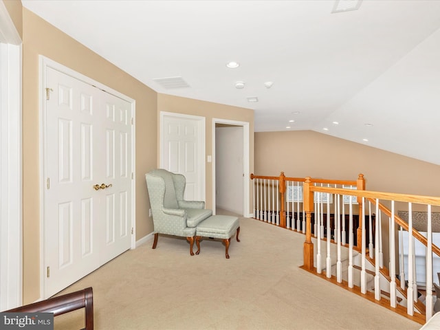 10600 Edwardian Ln, New Market, MD 21774 - sitting room featuring vaulted ceiling, carpet flooring, and recessed lighting