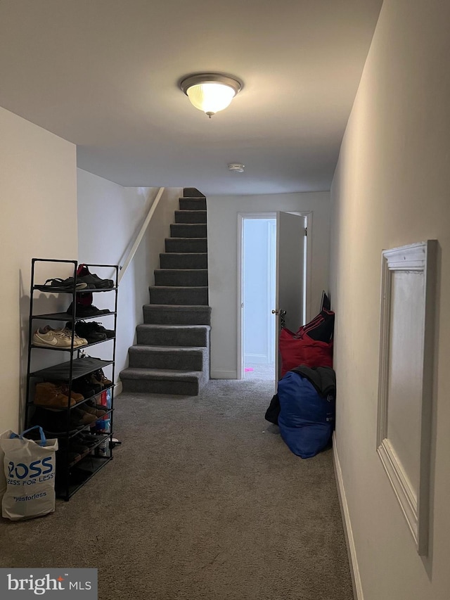 2612 E Somerset St, Philadelphia, PA 19134 - staircase featuring carpet flooring and baseboards