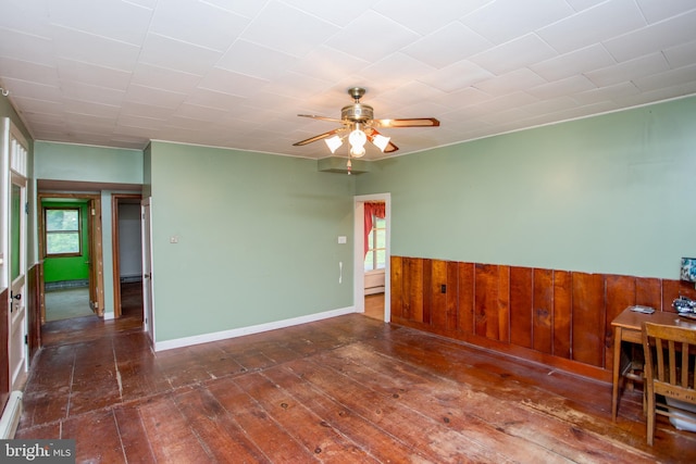 35 Strimples Mill Rd, Stockton, NJ 08559 - unfurnished room with ceiling fan, hardwood / wood-style flooring, a wainscoted wall, and wood walls