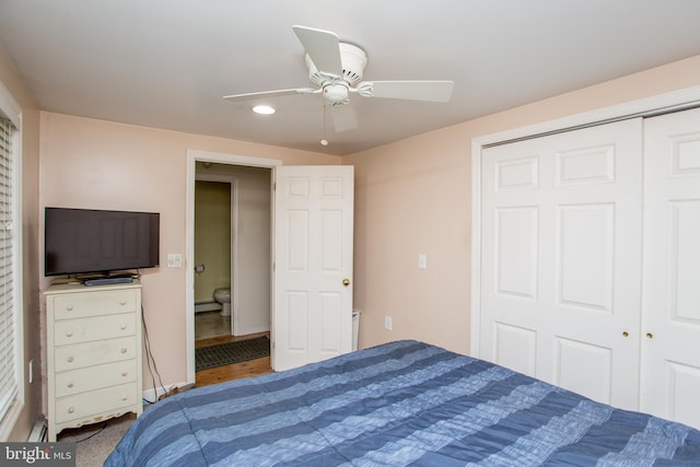 35 Strimples Mill Rd, Stockton, NJ 08559 - bedroom with a closet, recessed lighting, ceiling fan, and a baseboard heating unit