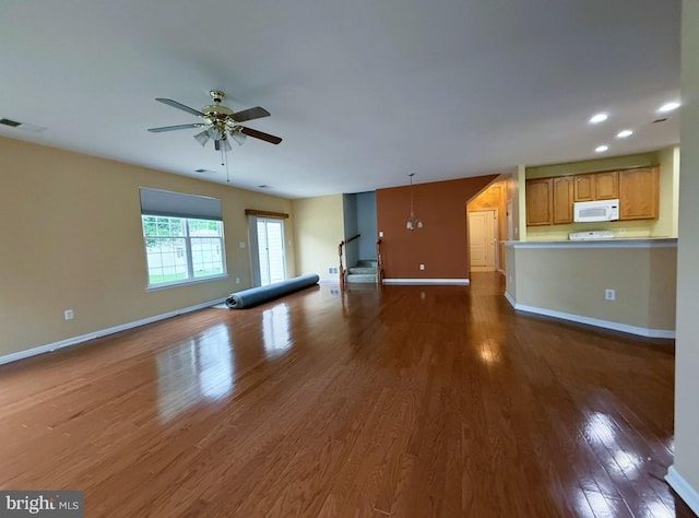 169 Millington Rd, Millington, MD 21651 - unfurnished living room with dark wood finished floors, ceiling fan, and recessed lighting
