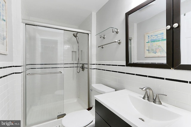 1581 Poplar Grove Dr, Reston, VA 20194 - bathroom with tile walls, a stall shower, and vanity