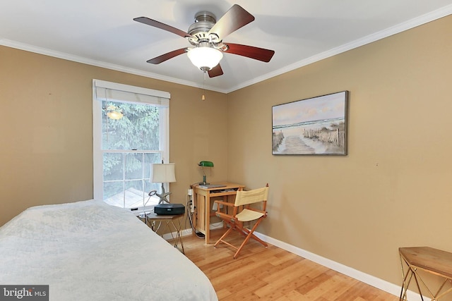 1581 Poplar Grove Dr, Reston, VA 20194 - bedroom with light wood finished floors, crown molding, and a ceiling fan