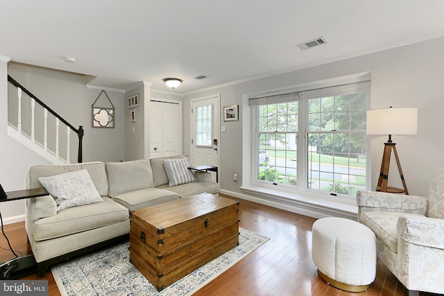 1581 Poplar Grove Dr, Reston, VA 20194 - living area with crown molding, wood finished floors, and stairs