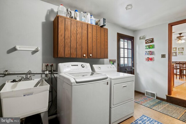 11 Creek Rd, Southampton, PA 18966 - laundry room featuring cabinet space, washer and dryer, and a ceiling fan
