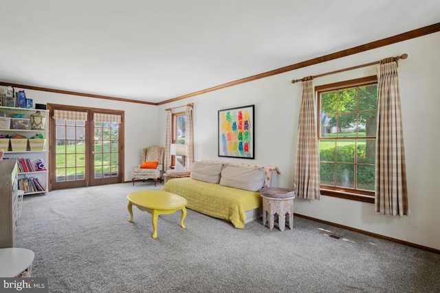 11 Creek Rd, Southampton, PA 18966 - living area with carpet, french doors, plenty of natural light, and crown molding