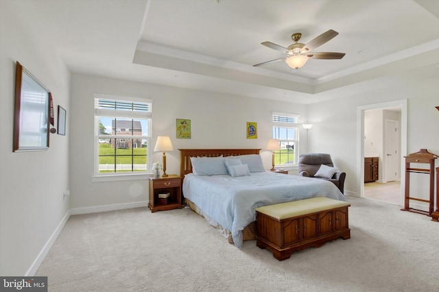 33 Winifred, Hanover, PA 17331 - bedroom featuring a tray ceiling, light carpet, ceiling fan, and ensuite bath