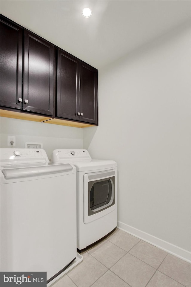 33 Winifred, Hanover, PA 17331 - laundry room featuring cabinet space, washer and clothes dryer, light tile patterned floors, and recessed lighting