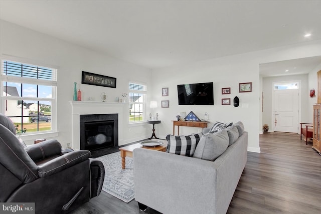 33 Winifred, Hanover, PA 17331 - living room with dark wood-type flooring, a fireplace with flush hearth, and recessed lighting