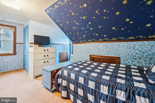 1318 Morgan Ave, Cinnaminson, NJ 08077 - carpeted bedroom with wallpapered walls, a wainscoted wall, and a textured ceiling