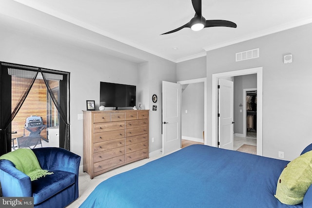44691 Wellfleet Dr Unit 306, Ashburn, VA 20147 - bedroom with crown molding, a ceiling fan, access to exterior, and carpet