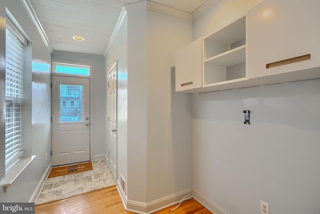 12 S Castle St, Baltimore, MD 21231 - mudroom with ornamental molding and light wood-type flooring