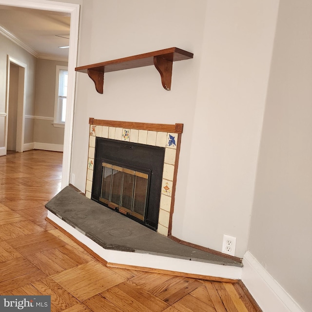 175 Stoneway Ln, Bala Cynwyd, PA 19004 - detailed view of ornamental molding and a tile fireplace