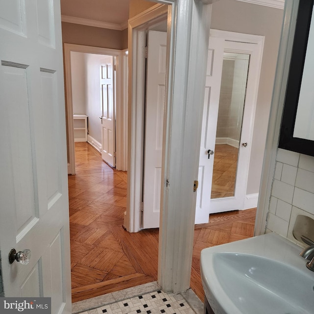 175 Stoneway Ln, Bala Cynwyd, PA 19004 - bathroom featuring a sink and ornamental molding