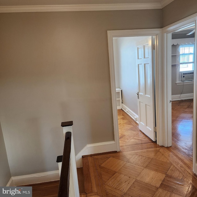 175 Stoneway Ln, Bala Cynwyd, PA 19004 - hall featuring an upstairs landing, ornamental molding, and cooling unit