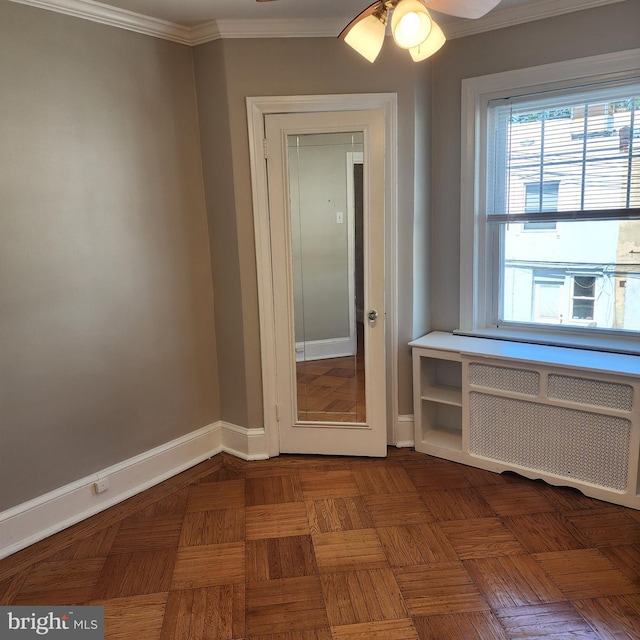 175 Stoneway Ln, Bala Cynwyd, PA 19004 - unfurnished room with radiator, crown molding, and ceiling fan