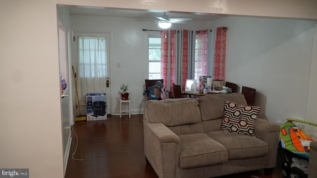 812 Byram St, Reading, PA 19606 - living room with dark wood finished floors and a ceiling fan