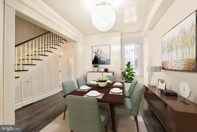 1513 Swann St NW, Washington, DC 20009 - dining room featuring dark wood-style flooring and stairs