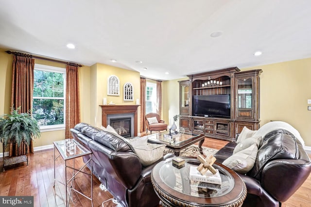 1901 Eamons Way, Annapolis, MD 21401 - living area with hardwood / wood-style floors, a glass covered fireplace, and recessed lighting