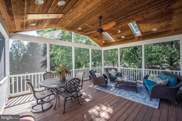 1901 Eamons Way, Annapolis, MD 21401 - sunroom featuring a skylight, lofted ceiling, a ceiling fan, and outdoor lounge area