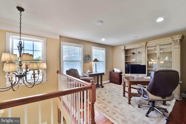 1901 Eamons Way, Annapolis, MD 21401 - office featuring a chandelier, wood finished floors, and recessed lighting