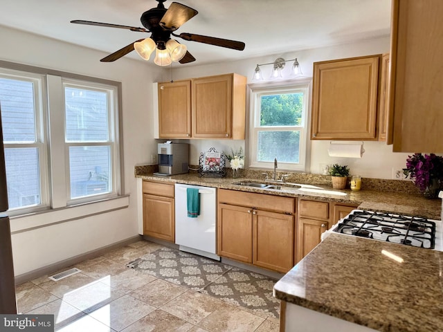 407 Pratt St, Fredericksburg, VA 22405 - kitchen featuring dishwasher, a ceiling fan, and stone counters