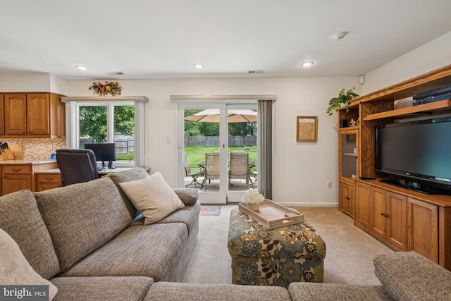 81 Argyle Ave, Blackwood, NJ 08012 - living room with light colored carpet, an office area, and recessed lighting