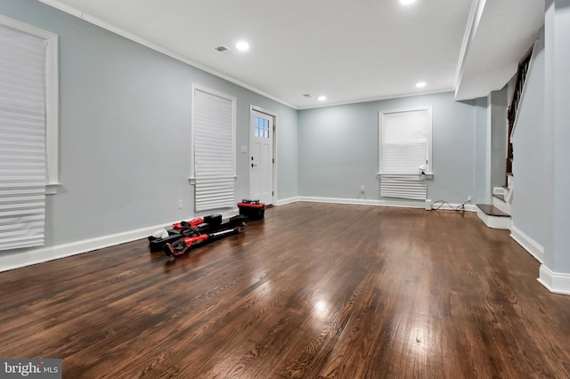 1133 46th St SE, Washington, DC 20019 - entryway featuring ornamental molding, wood finished floors, and recessed lighting